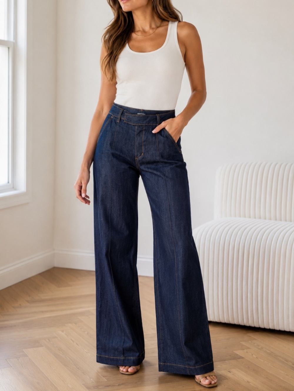 A.L.C. Wide Leg Jeans Women's Size 6 Dark Wash High Rise Italian Fabric USA Made